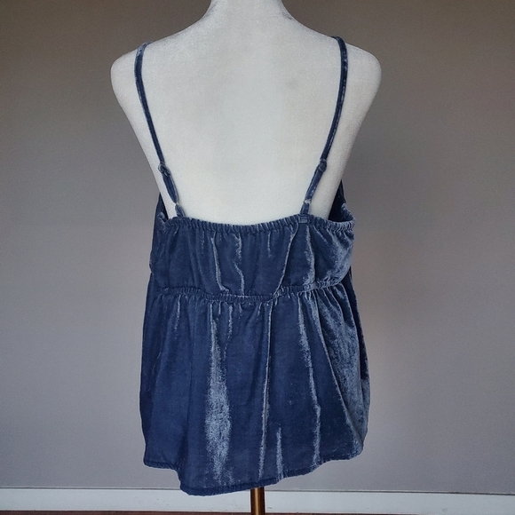 Lucky Brand Baby Doll Embroidered Velvet Sleeveless Top Blue Womens Size L - Picture 12 of 13